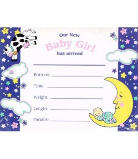 Baby Shower 'Hey Diddle Diddle' Baby Girl Birth Announcements w/ Envelopes (8ct)