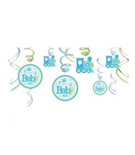 Baby Shower 'Welcome Little One Boy' Hanging Swirl Decorations (12pc)