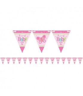 Baby Shower 'Welcome Little One Girl' Paper Flag Banner (1ct)
