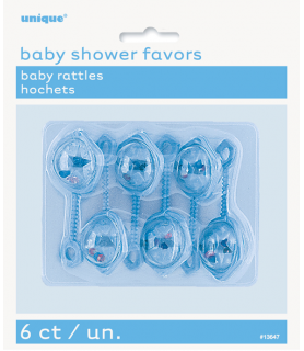 Blue Baby Shower Mini Rattles / Favors (6ct)