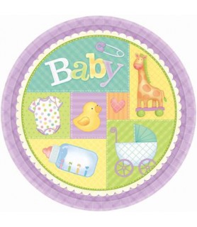 Baby Shower 'Pastel Patchwork' Large Paper Plates (8ct)