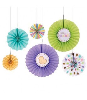 Baby Shower 'Tiny Bundle' Paper Fan Decorations (6ct)