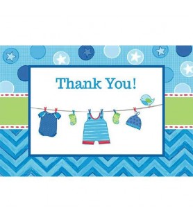 Baby Shower 'Shower With Love' Boy Thank You Note Set w/ Envelopes (8ct) 