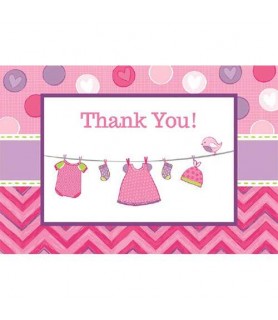 Baby Shower 'Shower With Love' Girl Thank You Note Set w/ Envelopes (8ct) 