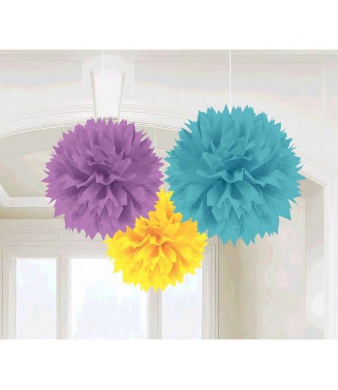 Large Blue Tissue Flower Decorations - 3 Pc.