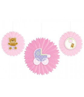Baby Shower 'Teddy Baby Pink' Paper Fan Decorations (3ct)