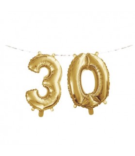 Gold 30th Birthday Air-Filled Foil Mylar Balloon Banner (2pc)