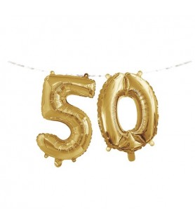 Gold 50th Birthday Air-Filled Foil Mylar Balloon Banner (2pc)