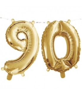 Gold 90th Birthday Air-Filled Foil Mylar Balloon Banner (3pc)