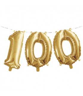 Gold 100th Birthday Air-Filled Foil Mylar Balloon Banner (3pc)