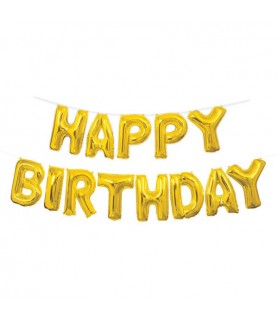 Gold Happy Birthday Foil Letter Balloon Banner Kit (1ct)