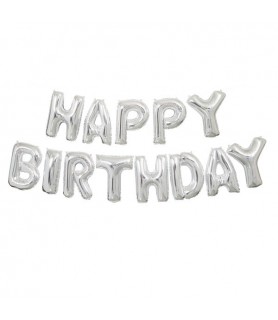 Silver Happy Birthday Foil Letter Balloon Banner Kit (1ct)