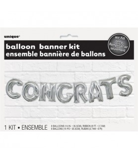Silver 'Congrats' Foil Letter Balloon Banner Kit (1ct)