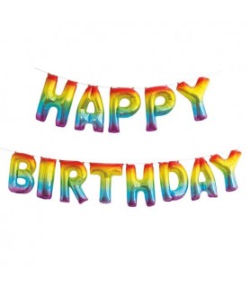Rainbow Happy Birthday Foil Letter Balloon Banner Kit (1ct)