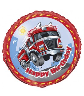 Fire Engine 'Happy Birthday' Foil Mylar Balloon (1ct)