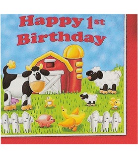 Barnyard 'On the Farm' Happy 1st Birthday Lunch Napkins (16ct)