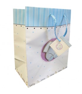 Baby Shower 'Teddy Bear Onesie' Boy Small Gift Bag w/ Tag (1ct)