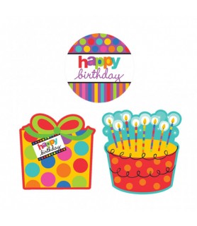 Happy Birthday 'Dots and Stripes' Cut Out Decorations (30pc)