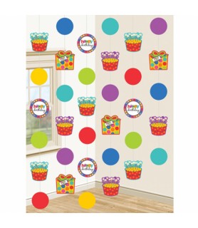 Happy Birthday 'Dots and Stripes' Hanging Decorations (6ct)