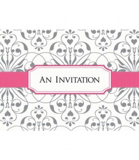 Bridal Shower Pink and Silver Damask Invitations w/ Envelopes (8ct)