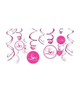 Hot Pink Bridal Party Hanging Swirl Decorations (12pc)