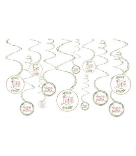 Wedding and Bridal 'Love and Leaves' Hanging Swirl Decorations (12pc)