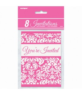 Bridal Shower 'Pink Damask' Invitations w/ Envelopes (8ct)