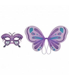 Floral Birthday 'Flutter' Glitter Butterfly Wings and Mask (2pc)