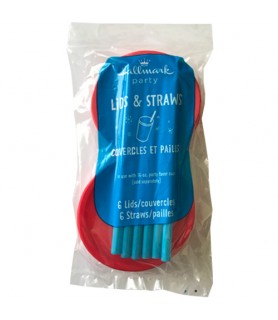 Red Plastic 9oz Cup Lids w/ Straws (6ct ea.)
