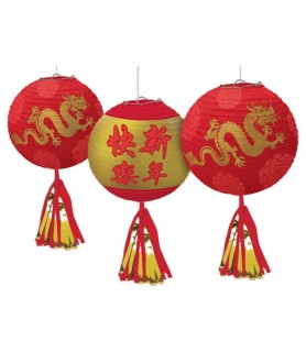 Chinese New Year Deluxe Paper Lanterns w/ Tassels (3ct)