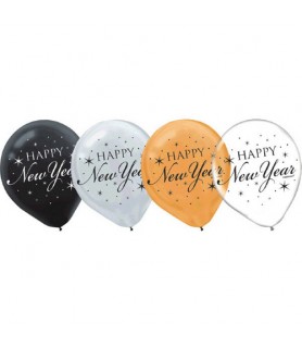New Year's 'Black Gold and Silver' Latex Balloons (15ct)