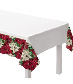 Christmas Poinsettia Plastic Tablecover Value Party Pack (3ct)