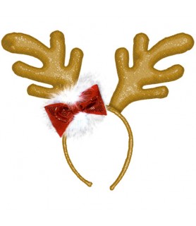Christmas Reindeer Antlers Deluxe Gold Sequin Headband (1ct)