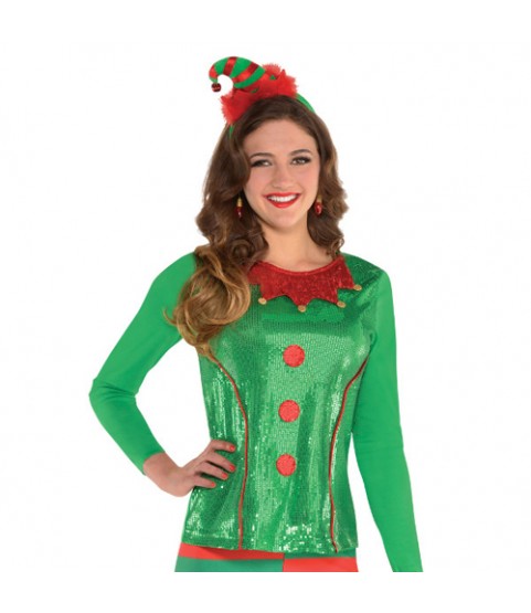 Christmas Elf Deluxe Adult Sequin Top (Large/Extra Large)