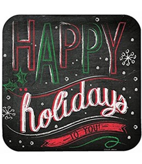 Happy Holidays 'Chalk Messages' Large Square Paper Plates (8ct)