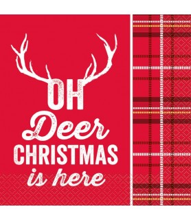 Christmas 'Plaid Deer' Large Napkins with Text (16ct)