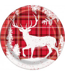 Christmas 'Plaid Deer' Large Paper Plates (8ct)