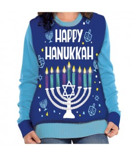 Religious 'Hanukkah' Menorah Deluxe Light-Up Adult Sweater (Large/Extra Large)