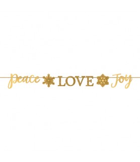 Christmas 'Peace Love Joy' Gold Glitter Banner (1ct)