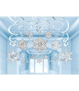 Christmas 'Silver Snowflakes' Hanging Swirl Decorations (30pc)