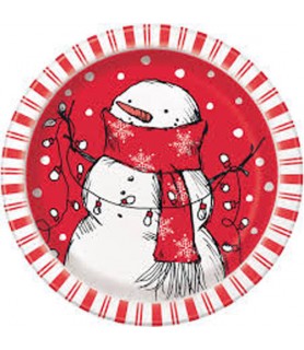 Christmas 'Red Stripes Snowman' Small Paper Plates (8ct)
