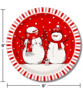 Christmas 'Red Stripes Snowman' Large Paper Plates (8ct)