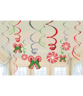 Christmas 'Candy Canes' Hanging Swirl Decorations (12pc)