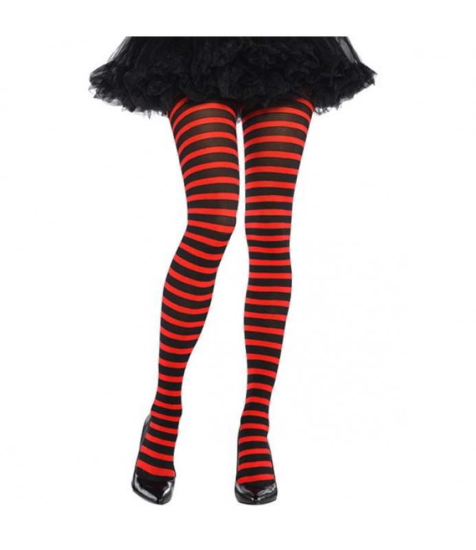 Adult Red & Black Striped Tights