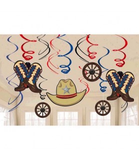 Western 'Yeehaw' Hanging Swirl Decorations (12pc)