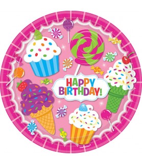 Happy Birthday 'Sweet Shop' Large Paper Plates (8ct)