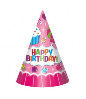 Happy Birthday 'Sweet Shop' Cone Hats (8ct)