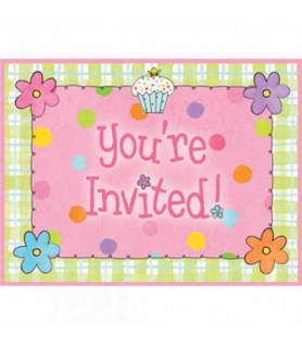 Cupcake Party Glitter Invitations w/ Envelopes (8ct)