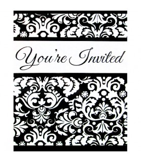 Black Damask Invitations w/ Envelopes (8ct)