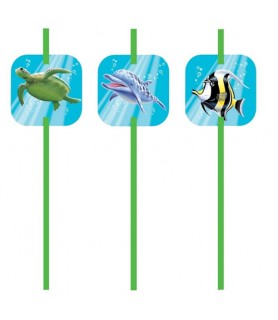 Ocean Party Plastic Straws w/ Attachments (6ct)